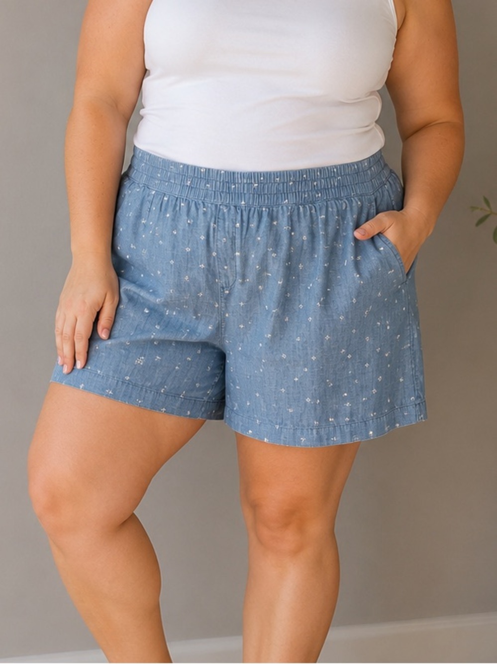 NWT Sonoma Goods For Life Chambray Print Pull-On Shorts 3X Plus Size